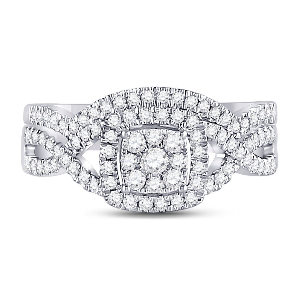 10K White Gold Womens Round Natural Diamond Bridal Wedding Engagement Ring Band Set 5/8 CTW 3.83 Gram