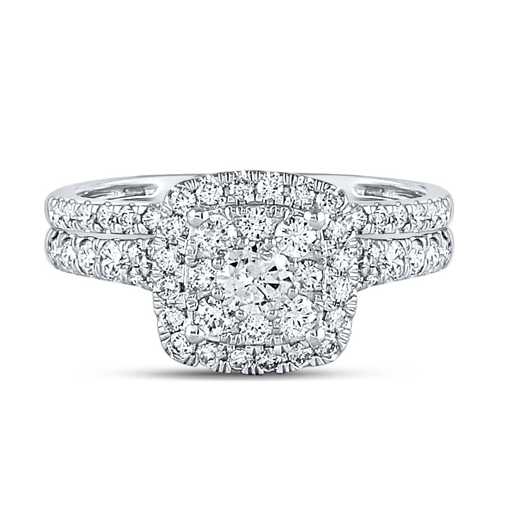 14K White Gold Womens Round Natural Diamond Bridal Wedding Engagement Ring Band Set 1.00 CTW (Certified) 3.56 Gram