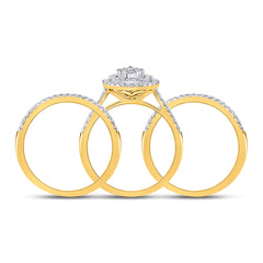 14kt Yellow Gold Womens Round Diamond Teardrop Cluster Bridal Wedding Engagement Ring Band Set 3/4 Cttw