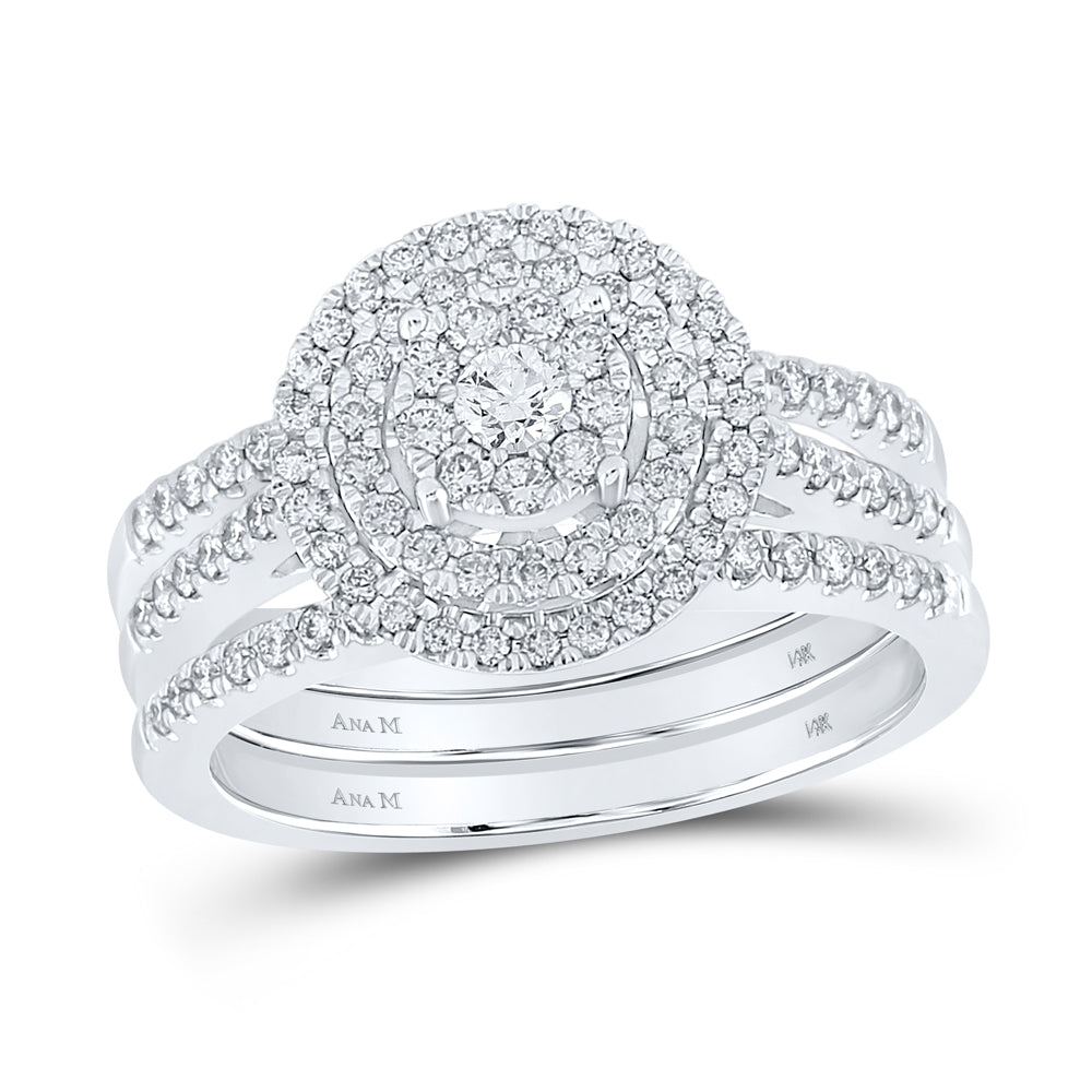 14kt White Gold Womens Round Diamond Bridal Wedding Engagement Ring Band Set 3/4 Cttw