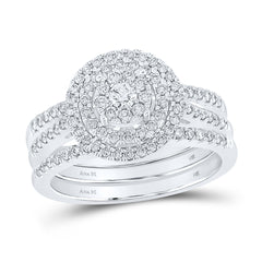 14kt White Gold Womens Round Diamond Bridal Wedding Engagement Ring Band Set 3/4 Cttw