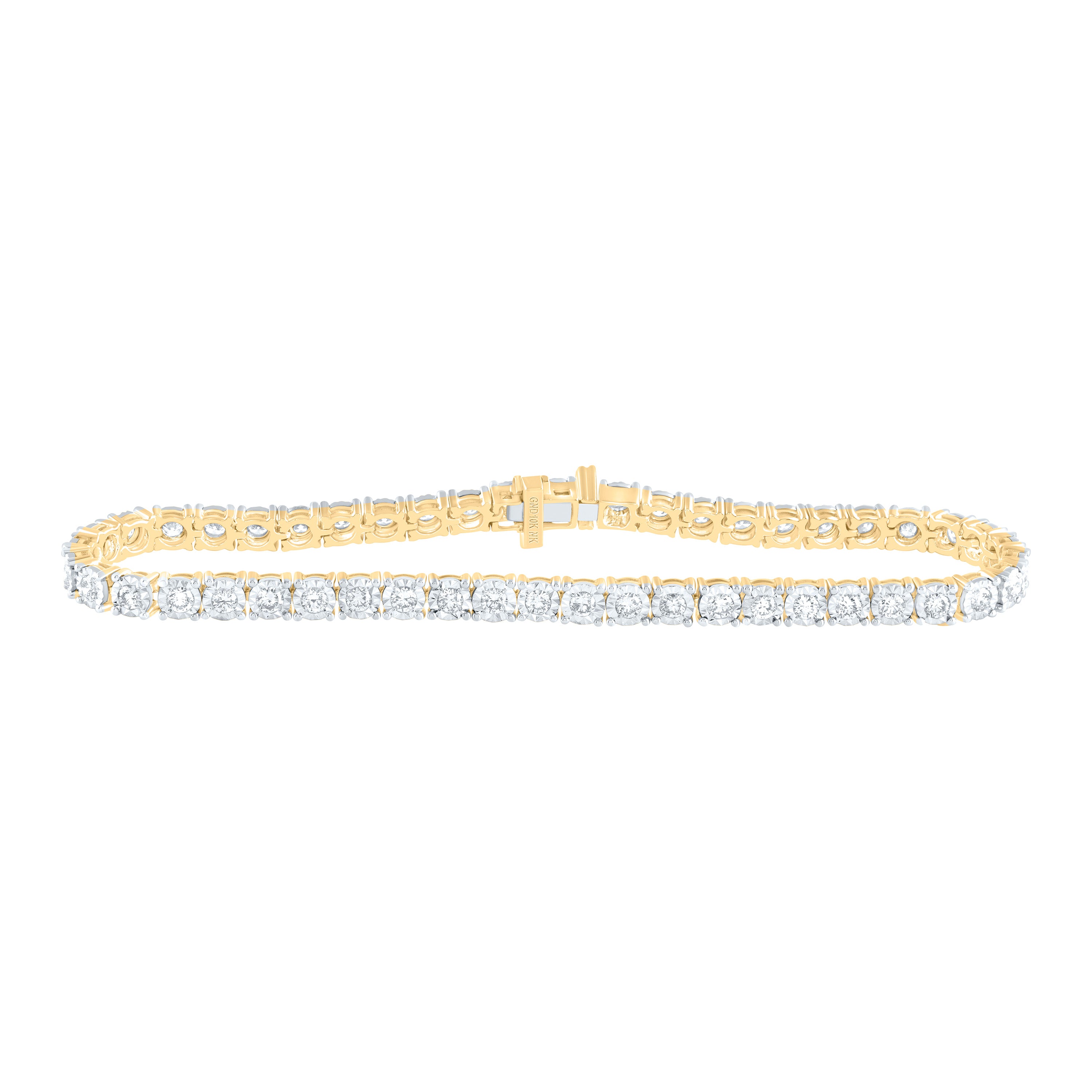 10kt Yellow Gold Womens Round Diamond Classic Tennis Bracelet 2.00 Cttw