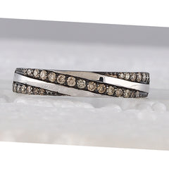 14kt White Gold Womens Round Brown Diamond Alternating Band Ring 1/3 Cttw
