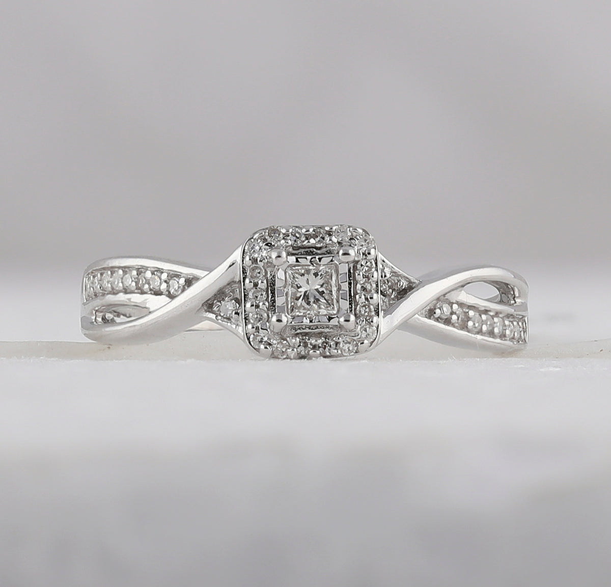 Sterling Silver Womens Princess Diamond Solitaire Promise Bridal Ring 1/8 CTW 2.11 Gram