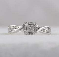 Sterling Silver Womens Princess Diamond Solitaire Promise Bridal Ring 1/8 CTW 2.11 Gram