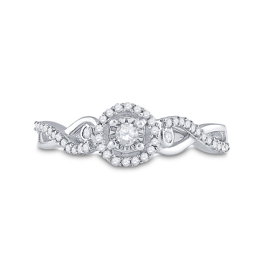 Sterling Silver Womens Round Natural Diamond Halo Promise Bridal Ring 1/5 CTW 1.39 Gram