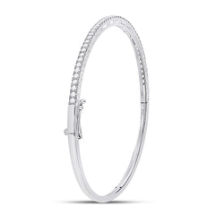 14kt White Gold Womens Round Diamond Classic Bangle Bracelet 1.00 Cttw