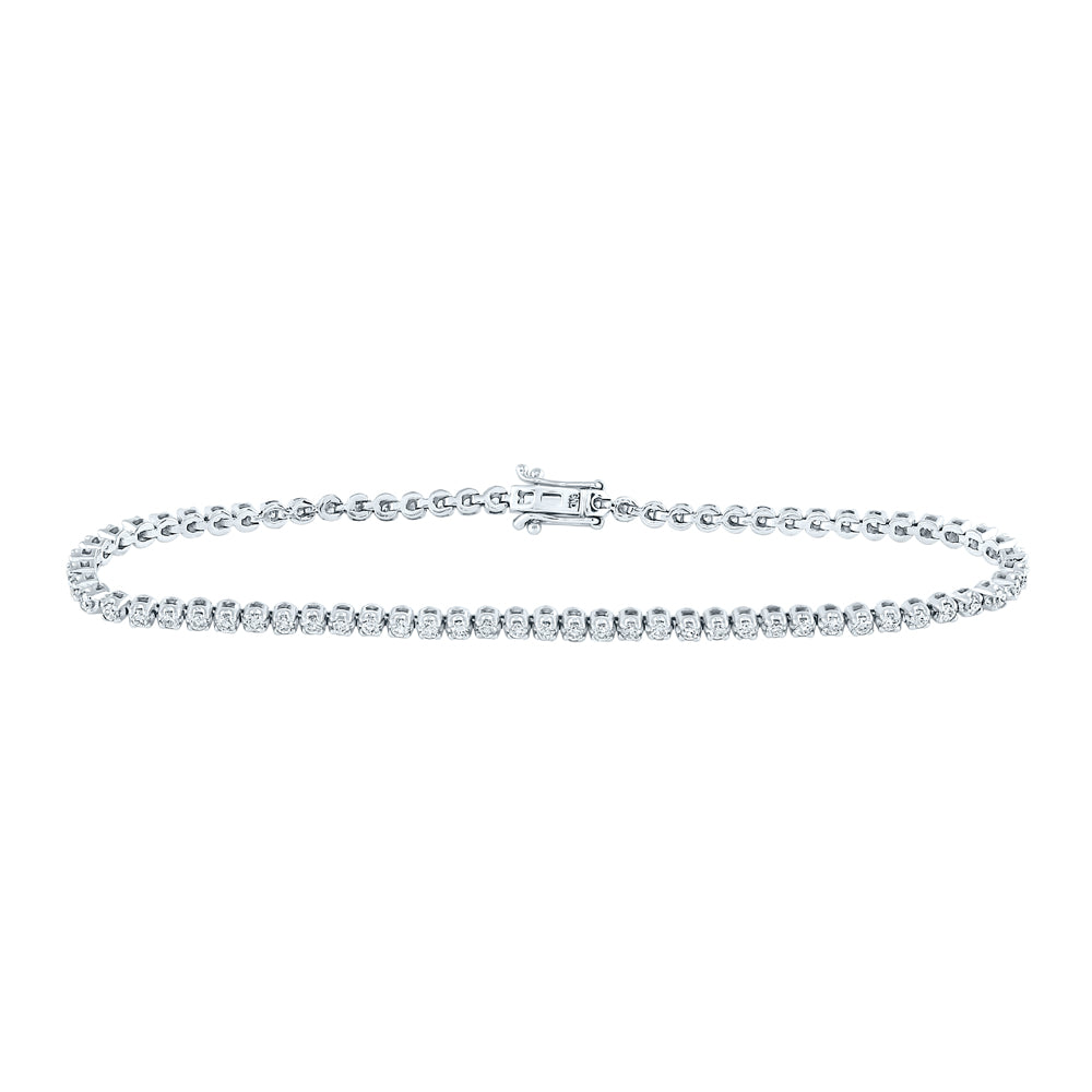 10kt White Gold Womens Round Diamond Classic Tennis Bracelet 1.00 Cttw