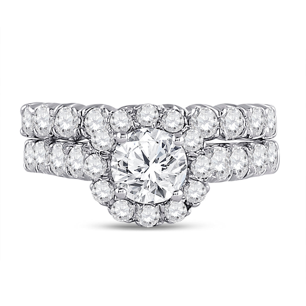 14kt White Gold Womens Round Diamond Bridal Wedding Engagement Ring Band Set 2.00 Cttw (Certified)