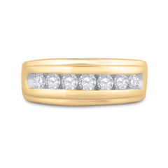 14kt Yellow Gold Mens Round Diamond Wedding Channel-Set Band Ring 7/8 Cttw