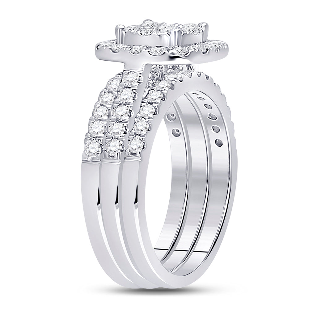 14kt White Gold Womens Round Diamond Bridal Wedding Engagement Ring Band Set 1-1/2 Cttw
