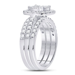 14kt White Gold Womens Round Diamond Bridal Wedding Engagement Ring Band Set 1-1/2 Cttw