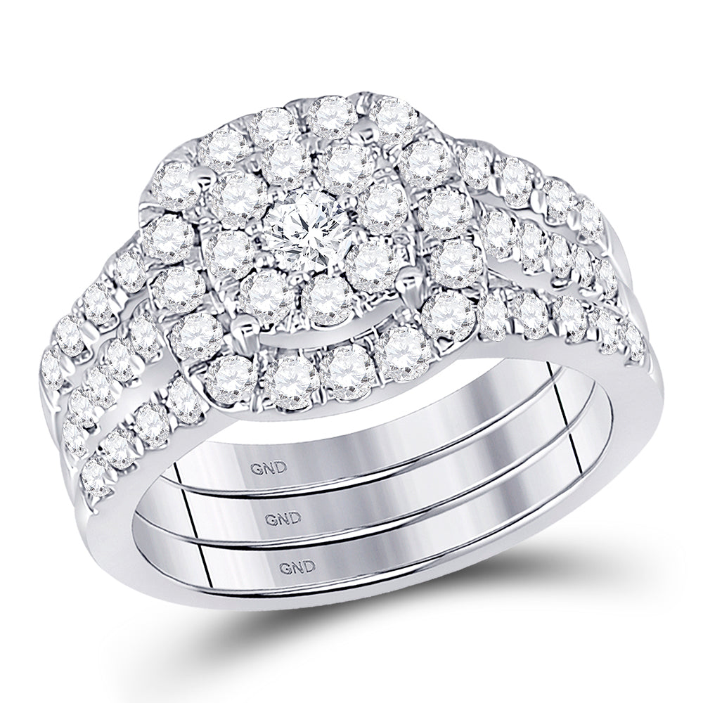 14kt White Gold Womens Round Diamond Bridal Wedding Engagement Ring Band Set 1-1/2 Cttw