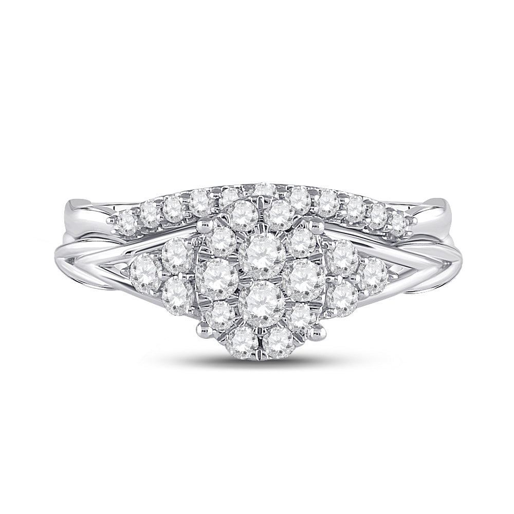 10K White Gold Womens Round Natural Diamond Bridal Wedding Engagement Ring Band Set 5/8 CTW 3.8 Gram