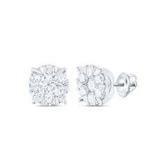 14kt White Gold Womens Round Diamond Fashion Cluster Earrings 1/2 Cttw