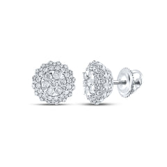 14kt White Gold Womens Round Diamond Halo Cluster Earrings 1.00 Cttw