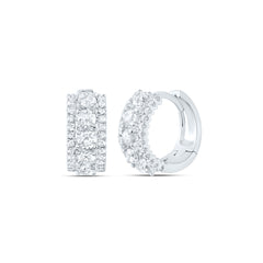 14K White Gold Womens Round Natural Diamond 3-Row Huggie Earrings 1.00 CTW 3.04 Gram