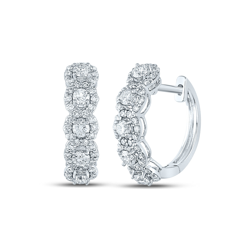 14K White Gold Womens Round Natural Diamond Halo Hoop Earrings 1.00 CTW 2.87 Gram