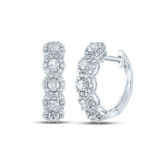 14K White Gold Womens Round Natural Diamond Halo Hoop Earrings 1.00 CTW 2.87 Gram