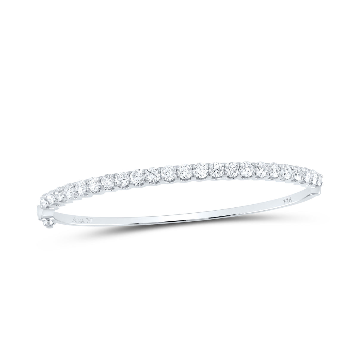 14K White Gold Womens Round Natural Diamond Classic Bangle Bracelet 3.00 CTW 10.35 Gram