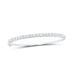 14K White Gold Womens Round Natural Diamond Classic Bangle Bracelet 3.00 CTW 10.35 Gram