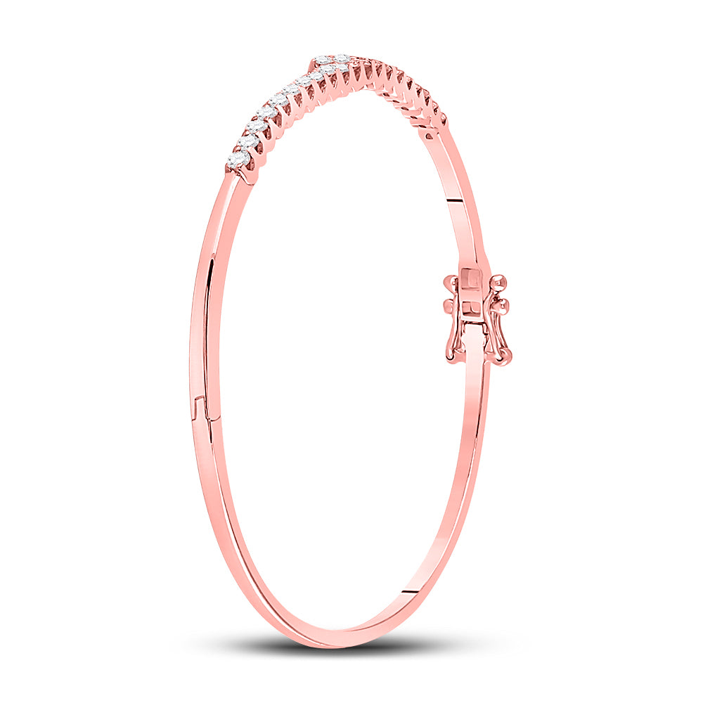 14K Rose Gold Womens Round Natural Diamond Bypass Bangle Bracelet 1.00 CTW 8.91 Gram