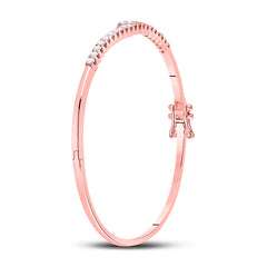 14K Rose Gold Womens Round Natural Diamond Bypass Bangle Bracelet 1.00 CTW 8.91 Gram