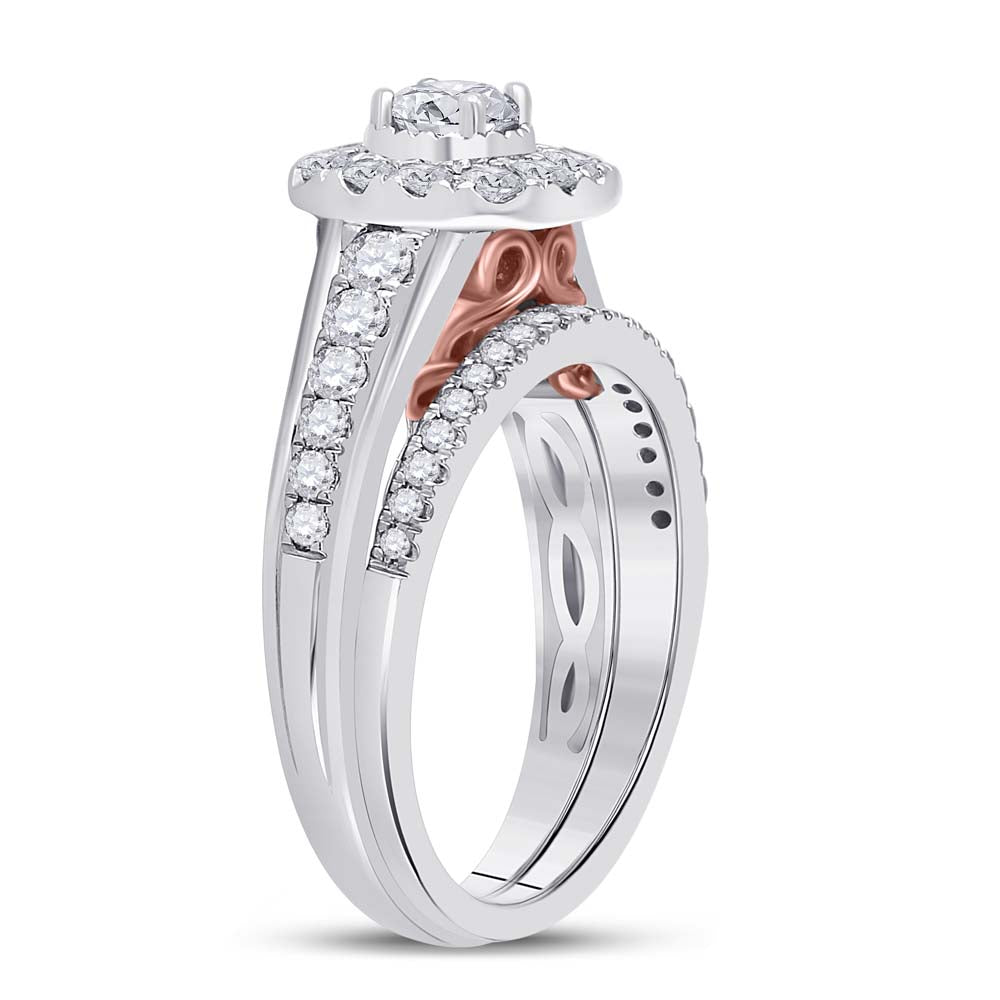 14kt Two-tone Gold Womens Round Diamond Bridal Wedding Engagement Ring Band Set 1.00 Cttw (Certified)