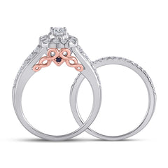 14kt Two-tone Gold Womens Round Diamond Bridal Wedding Engagement Ring Band Set 1.00 Cttw (Certified)