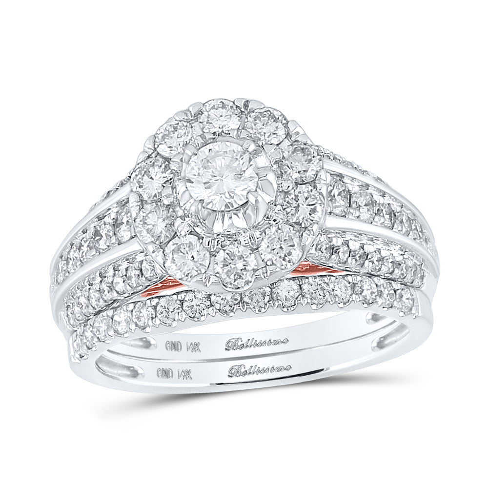 14kt Two-tone Gold Womens Round Diamond Bridal Wedding Engagement Ring Band Set 1-1/2 Cttw (Certified)