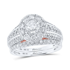 14kt Two-tone Gold Womens Round Diamond Bridal Wedding Engagement Ring Band Set 1-1/2 Cttw (Certified)