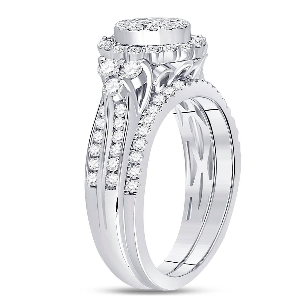14kt White Gold Womens Princess Diamond Bridal Wedding Engagement Ring Band Set 1.00 Cttw