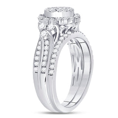 14kt White Gold Womens Princess Diamond Bridal Wedding Engagement Ring Band Set 1.00 Cttw