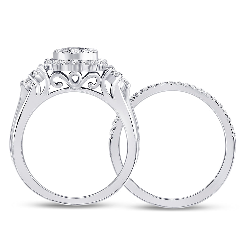 14kt White Gold Womens Princess Diamond Bridal Wedding Engagement Ring Band Set 1.00 Cttw