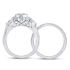 14kt White Gold Womens Princess Diamond Bridal Wedding Engagement Ring Band Set 1.00 Cttw
