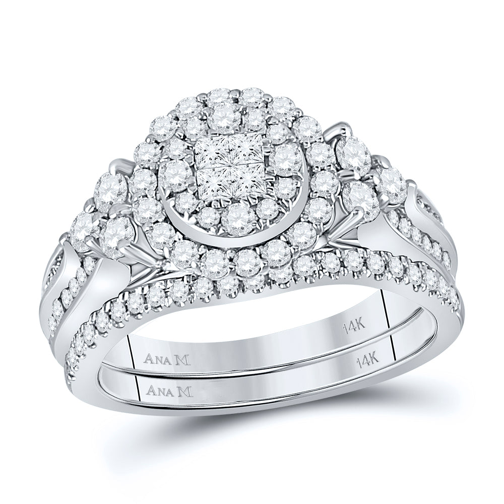 14kt White Gold Womens Princess Diamond Bridal Wedding Engagement Ring Band Set 1.00 Cttw
