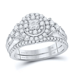 14kt White Gold Womens Princess Diamond Bridal Wedding Engagement Ring Band Set 1.00 Cttw