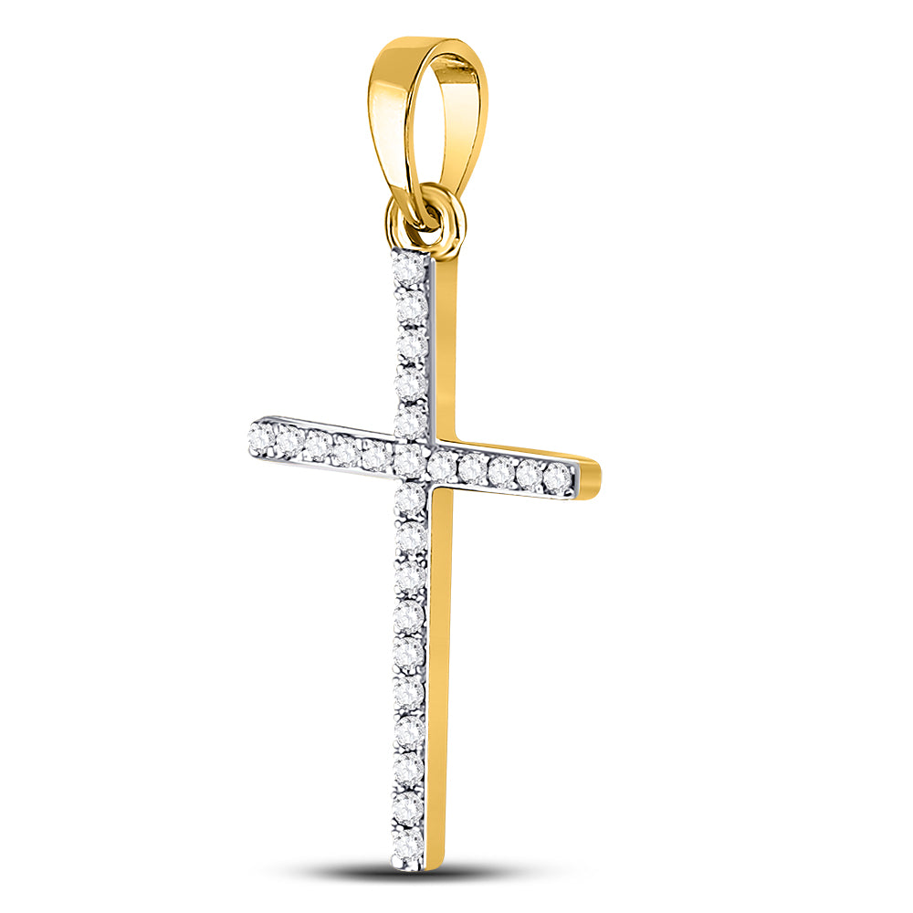 10kt Yellow Gold Womens Round Diamond Religious Cross Pendant 1/6 Cttw