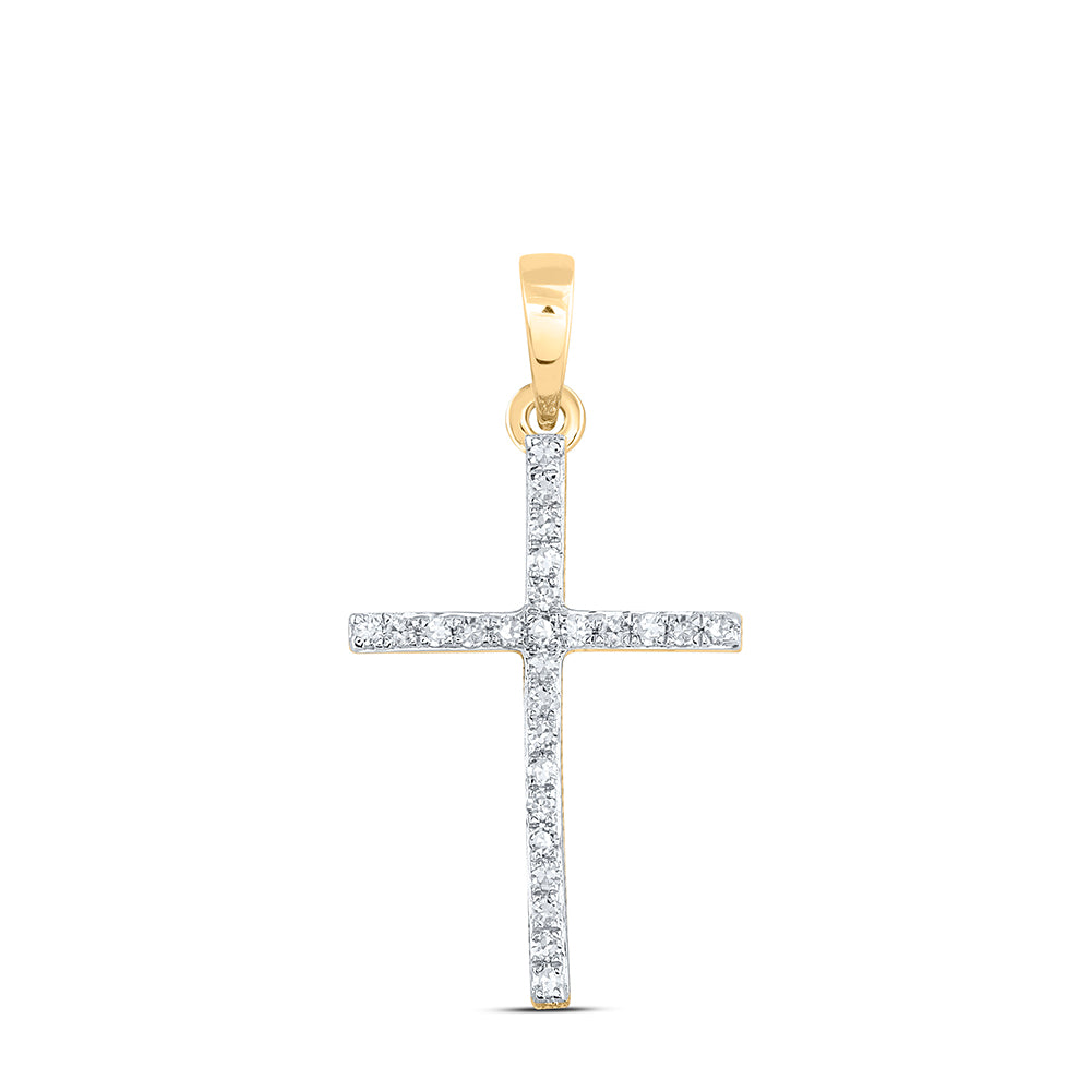 10kt Yellow Gold Womens Round Diamond Religious Cross Pendant 1/6 Cttw