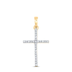 10kt Yellow Gold Womens Round Diamond Religious Cross Pendant 1/6 Cttw