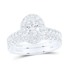 14kt White Gold Womens Oval Diamond Bridal Wedding Engagement Ring Band Set 1-7/8 Cttw (Certified)