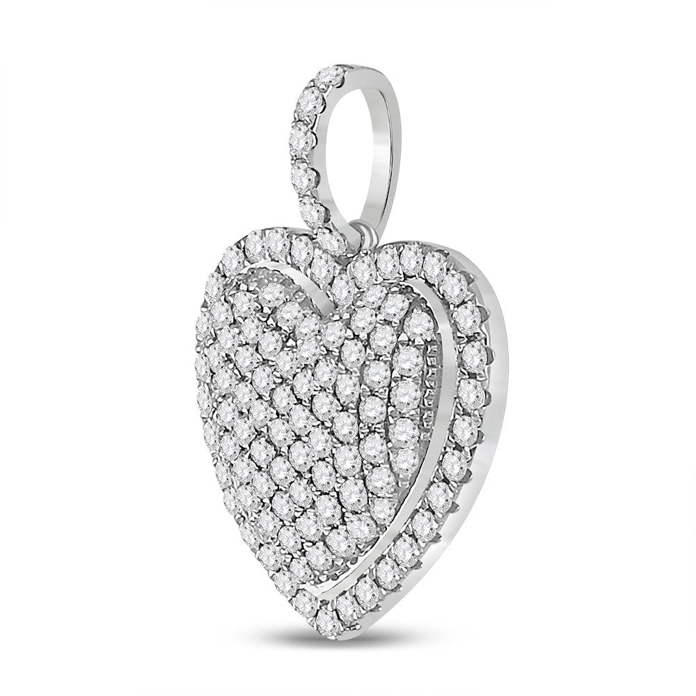 14kt White Gold Womens Round Diamond Fashion Heart Pendant 1-1/4 Cttw