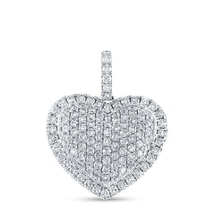 14kt White Gold Womens Round Diamond Fashion Heart Pendant 1-1/4 Cttw