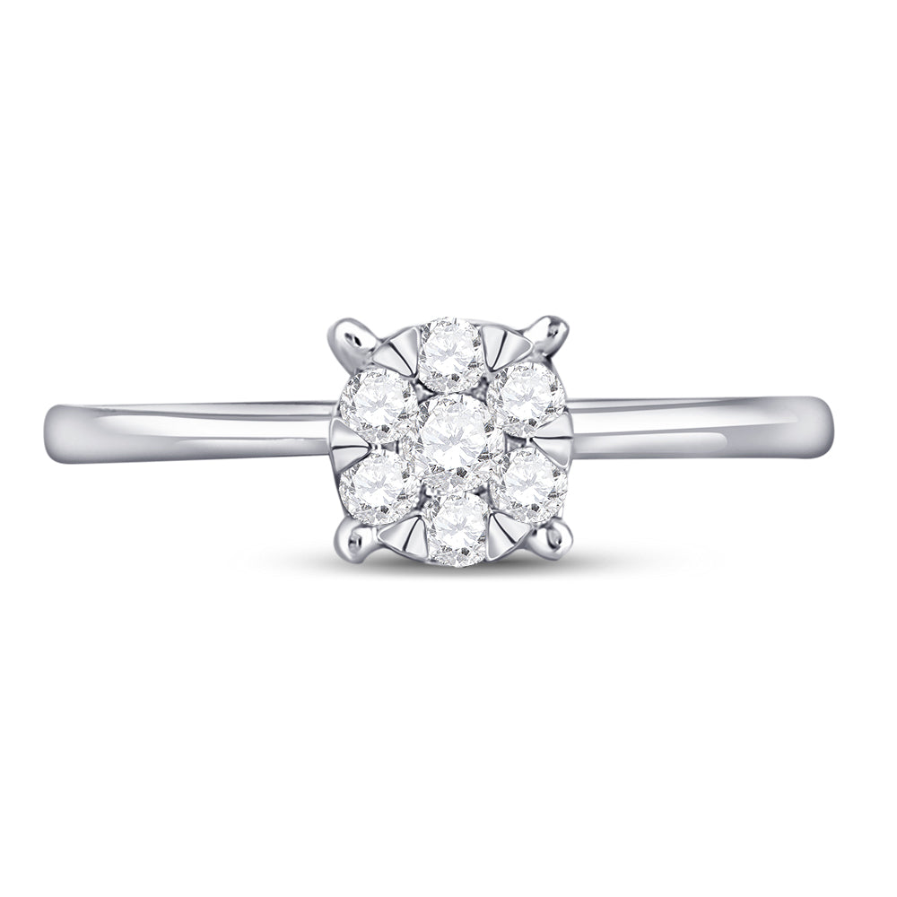 10K White Gold Womens Round Natural Diamond Flower Cluster Ring 1/4 CTW 1.54 Gram
