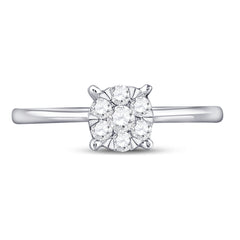 10K White Gold Womens Round Natural Diamond Flower Cluster Ring 1/4 CTW 1.54 Gram