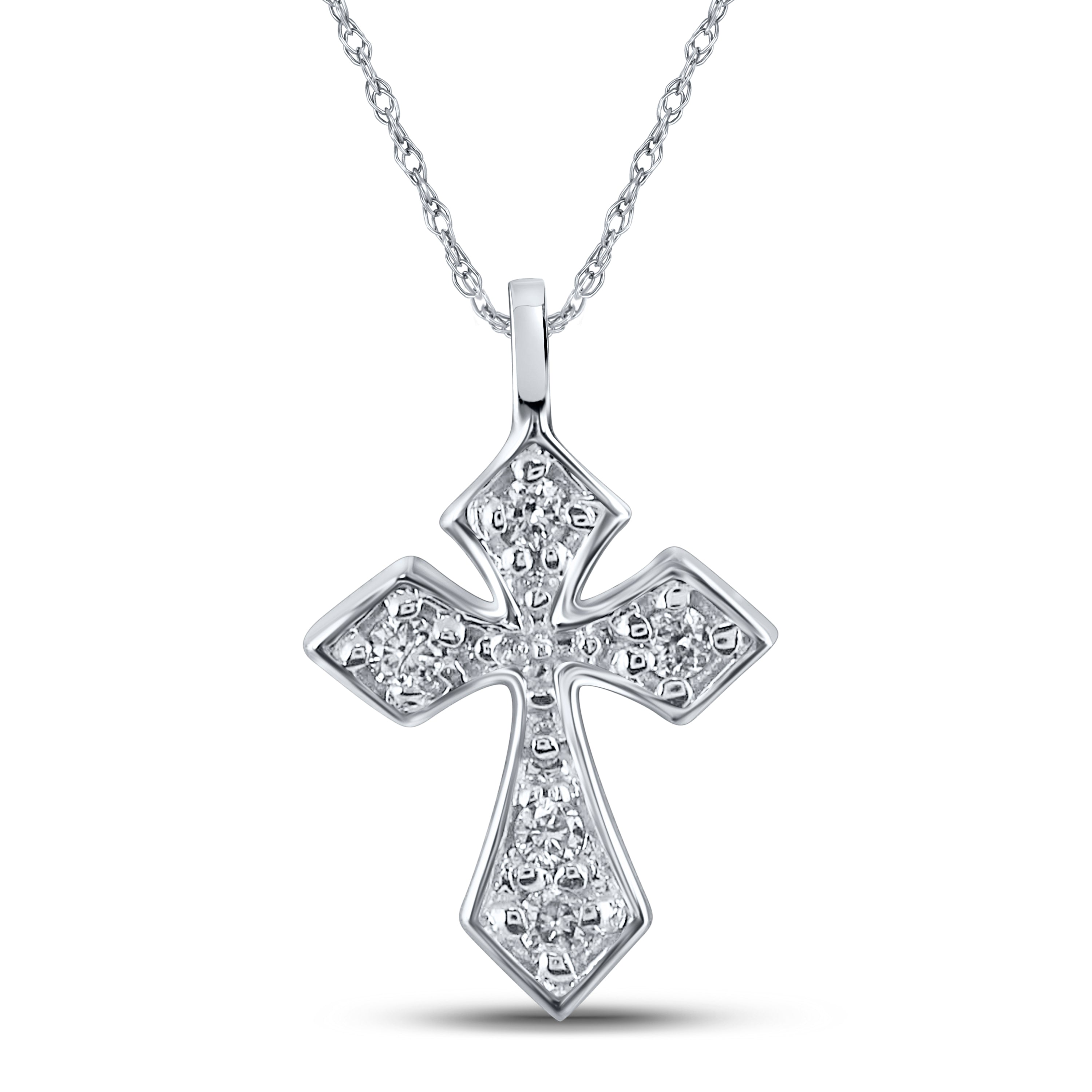 10kt White Gold Womens Round Diamond Religious Cross Pendant 1/20 Cttw