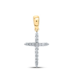10kt Yellow Gold Womens Round Diamond Religious Cross Pendant 1/8 Cttw
