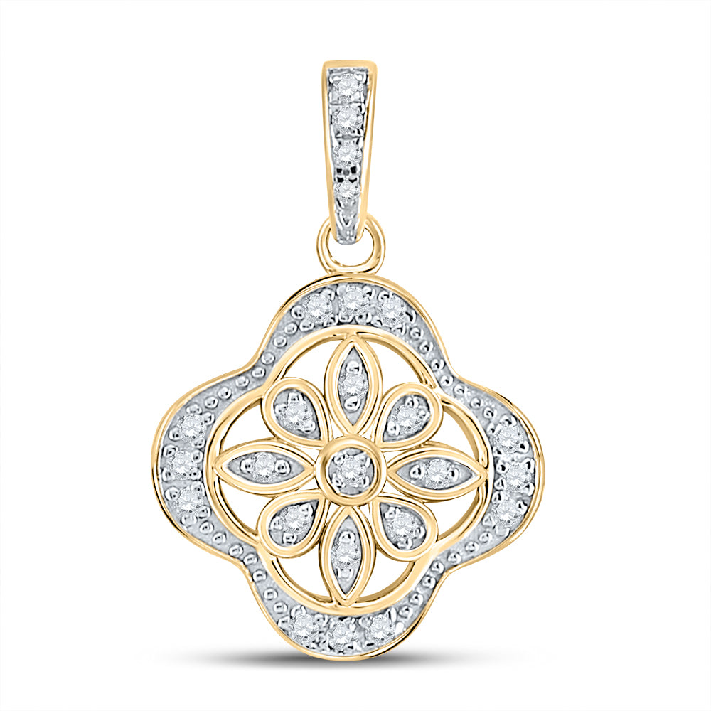 Yellow-Tone Sterling Sterling Silver Womens Round Natural Diamond Floral Fashion Pendant 1/10 CTW 1.1 Gram