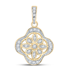 Yellow-Tone Sterling Sterling Silver Womens Round Natural Diamond Floral Fashion Pendant 1/10 CTW 1.1 Gram