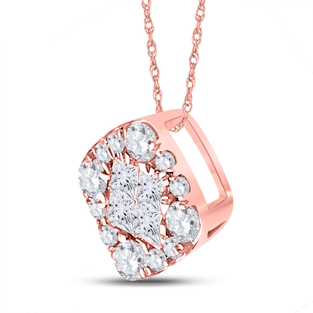 14kt Rose Gold Womens Princess Diamond Square Cluster Pendant 1/4 Cttw